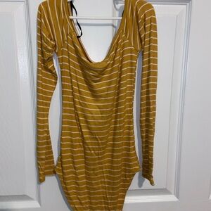 Forever 21 Gold Cowl Neck Long Sleeve Bodysuit
